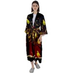 Yellow Birds Red Sky Maxi Satin Kimono