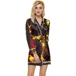 Yellow Birds Red Sky Long Sleeve Satin Robe