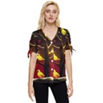 Yellow Birds Red Sky Bow Sleeve Button Up Top