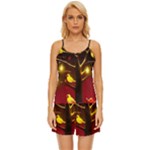 Yellow Birds Red Sky Satin Pajama Short Set