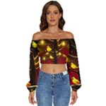 Yellow Birds Red Sky Long Sleeve Crinkled Weave Crop Top
