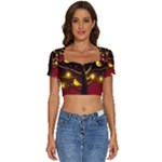 Yellow Birds Red Sky Short Sleeve Square Neckline Crop Top 
