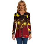 Yellow Birds Red Sky Long Sleeve Drawstring Hooded Top