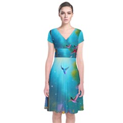 Short Sleeve Front Wrap Dress 