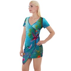 Short Sleeve Asymmetric Mini Dress 