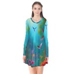Through the Window Long Sleeve V-neck Flare Dress