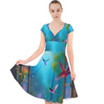 Through the Window Cap Sleeve Front Wrap Midi Dress