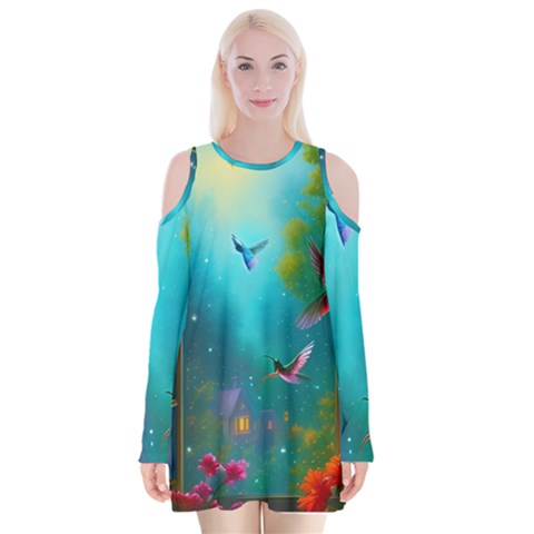 Through the Window Velvet Long Sleeve Shoulder Cutout Dress from ArtsNow.com