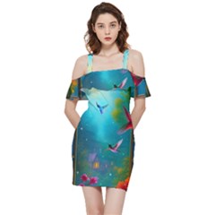 Shoulder Frill Bodycon Summer Dress 