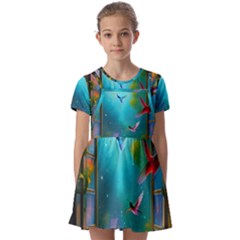 Kids  Short Sleeve Pinafore Style Dress 