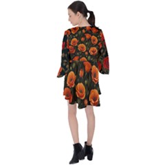 V-Neck Flare Sleeve Mini Dress 
