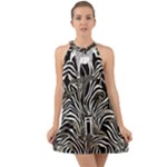 Abstract Zebra Halter Tie Back Chiffon Dress