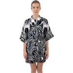 Abstract Zebra Half Sleeve Satin Kimono 