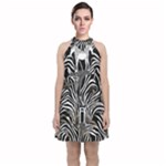 Abstract Zebra Velvet Halter Neckline Dress 