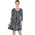 Abstract Zebra Quarter Sleeve Ruffle Waist Dress