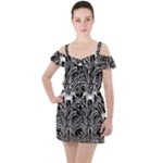 Abstract Zebra Ruffle Cut Out Chiffon Playsuit