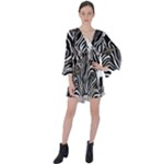 Abstract Zebra V-Neck Flare Sleeve Mini Dress