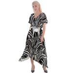 Abstract Zebra Cross Front Sharkbite Hem Maxi Dress