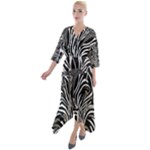 Abstract Zebra Quarter Sleeve Wrap Front Maxi Dress