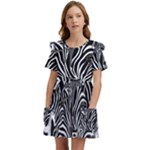 Abstract Zebra Kids  Frilly Sleeves Pocket Dress