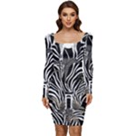 Abstract Zebra Women Long Sleeve Ruched Stretch Jersey Dress