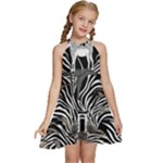 Abstract Zebra Kids  Halter Collar Waist Tie Chiffon Dress