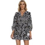 Abstract Zebra V-Neck Placket Mini Dress