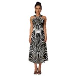 Abstract Zebra Sleeveless Cross Front Cocktail Midi Chiffon Dress