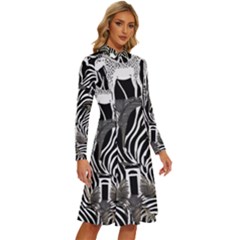 Long Sleeve Shirt Collar A-Line Dress 