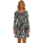 Abstract Zebra Long Sleeve Wide Neck Velvet Dress