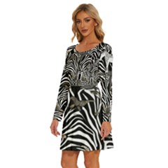 Long Sleeve Wide Neck Velvet Dress 
