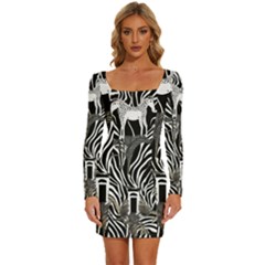 Long Sleeve Square Neck Bodycon Velvet Dress 