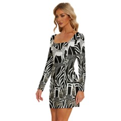 Long Sleeve Square Neck Bodycon Velvet Dress 