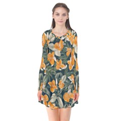 Long Sleeve V-neck Flare Dress 