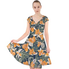 Cap Sleeve Front Wrap Midi Dress 