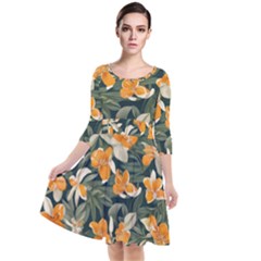 Quarter Sleeve Waist Band Dress 