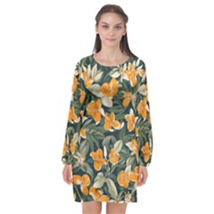 Long Sleeve Chiffon Shift Dress  