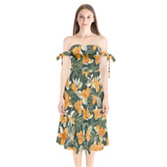 Shoulder Tie Bardot Midi Dress 