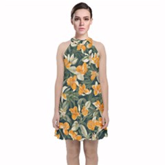 Velvet Halter Neckline Dress  