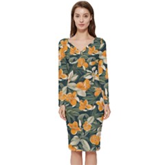 Long Sleeve V-Neck Bodycon Dress  