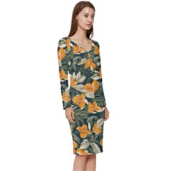 Long Sleeve V-Neck Bodycon Dress  