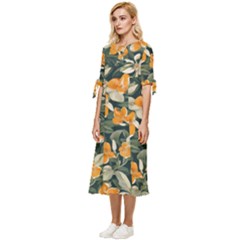 Bow Sleeve Chiffon Midi Dress 