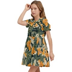 Kids  Bow Tie Puff Sleeve Dress 