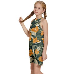 Kids  Halter Collar Waist Tie Chiffon Dress 