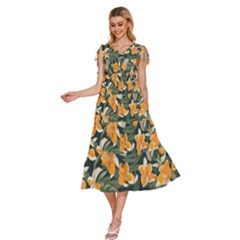 V-Neck Drawstring Shoulder Sleeveless Maxi Dress 