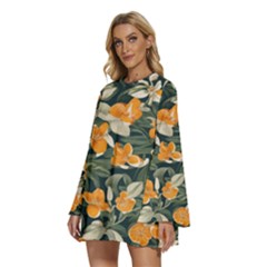 Round Neck Long Sleeve Bohemian Style Chiffon Mini Dress 