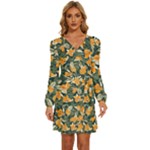 Neroli Blossom Long Sleeve Waist Tie Ruffle Velvet Dress