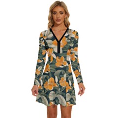 Long Sleeve Deep V Mini Dress  