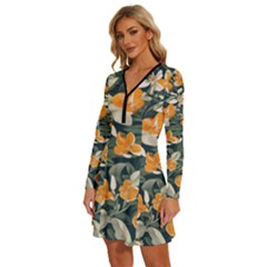 Long Sleeve Deep V Mini Dress  
