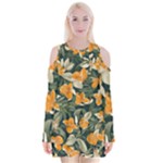 Neroli Blossom Velvet Long Sleeve Shoulder Cutout Dress